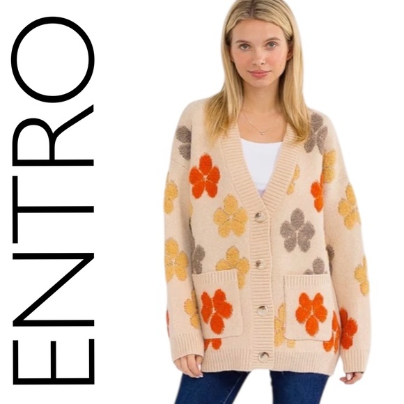 entro Sweaters - 018: ENTRO NWT SWEATER CARDIGAN ECRU BEIGE (C)